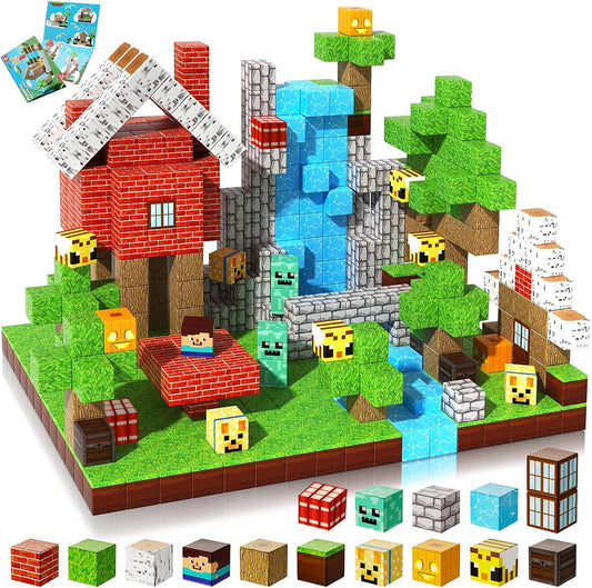 Magnetic Building Blocks Mine World Forest House Brick Cube STEM Toy Set for Kids